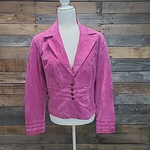 Vintage AMI Leather Jacket Med Pink Y2K Genuine Suede Snap Button Womens Small
